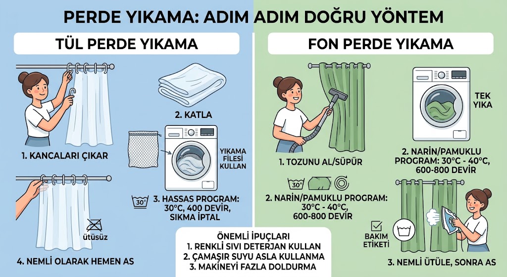 Perde yıkama: tül ve fon perdede doğru yöntem