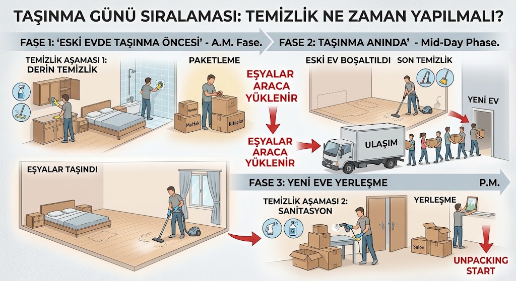 Taşınma günü sıralaması: temizlik ne zaman yapılmalı?